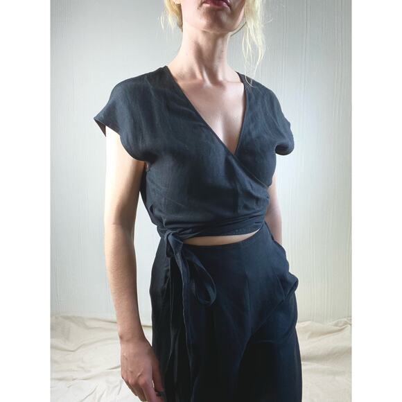 WILFRED Brax Linen Blend Black Wrap Cutout Jumpsuit US 4 - Picture 9 of 12
